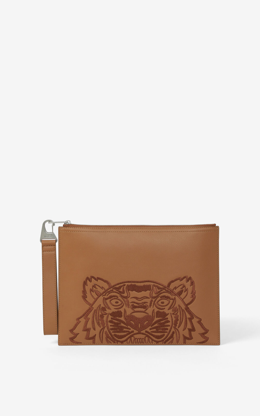 Kenzo Kampus Tiger large grained Deri Clutch Çanta Erkek Kahverengi | 6192-OLIQC